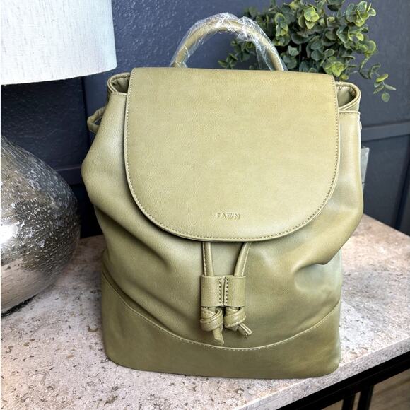 Fawn Design Handbags - Fawn Vegan Leather Green Cinch Backpack Travel Weekend Carry-On Cruise NWT